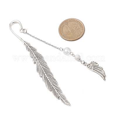 Закладки из сплава в тибетском стиле с перьями и крыльями AJEW-JK00399-1