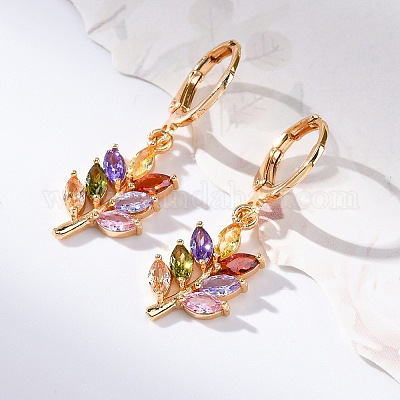 Латунные микропроволочные кубические серьги с цирконием EJEW-K300-25G-1