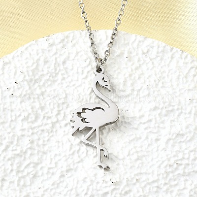 304 нержавеющая сталь кулон в форме фламинго ожерелья с цепочкой для женщин и мужчин NJEW-Q032-02A-P-1