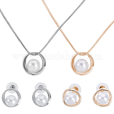 2 комплект из 2-х цветных ожерелий с подвесками из искусственного жемчуга и серег-гвоздиков SJEW-GO0001-05-1