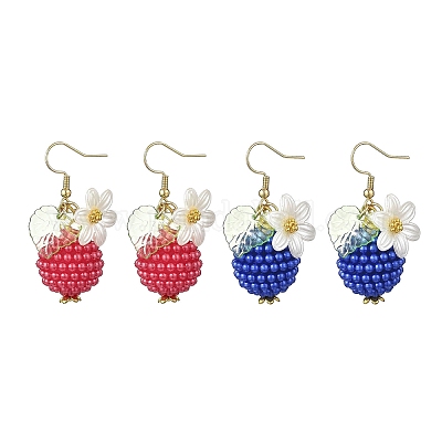 2 пара сережек-подвесок из искусственного жемчуга с клубникой из АБС-пластика EJEW-JE06761-1