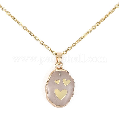 Ожерелья из натуральных драгоценных камней овальной формы с подвесками в виде листьев/глаз/дерева NJEW-JN04395-1