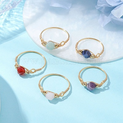 Круглые натуральные кольца из розового кварца RJEW-JR00818-1