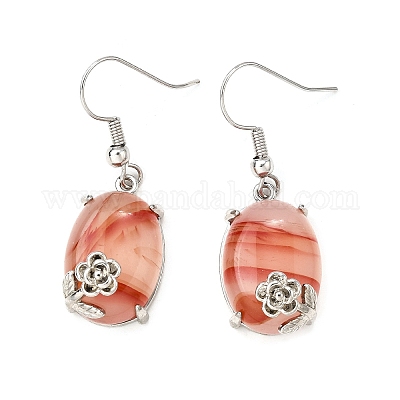 Овальные с цветком серьги-подвески из латуни EJEW-XCP0001-15-1