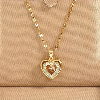 Ожерелья с подвеской в форме сердца из латуни с микропаве из прозрачного кубического циркония FS-WG018FC-01-1