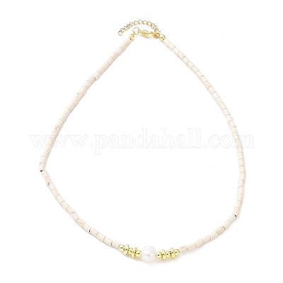 Колье из синтетической бирюзы и натурального жемчуга NJEW-M201-02A-1