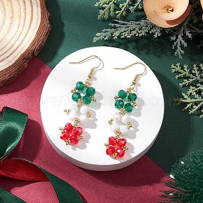 Квадратные серьги-подвески из латуни и стекла EJEW-TA00726-1