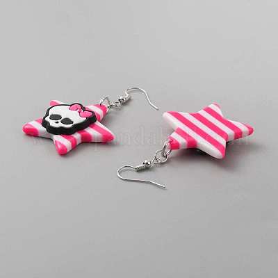 Серьги-подвески со звездой из смолы и черепом EJEW-WH0017-41P-B-1