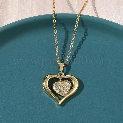 Женские цепочки с подвеской в виде сердца из латуни NJEW-D341-03G-1