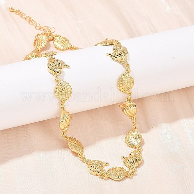 Летние пляжные латунные цепочки в форме раковин и ракушек NJEW-L051-01G-1