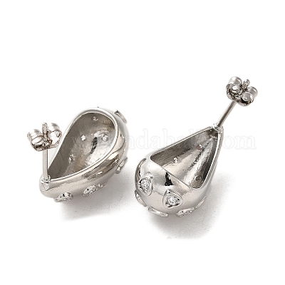 Серьги-гвоздики из латуни с цирконием EJEW-G381-01P-1