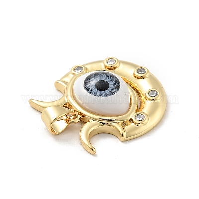 Сглаз с луной латунные подвески из прозрачного кубического циркония с микропаве KK-G419-10G-01-1