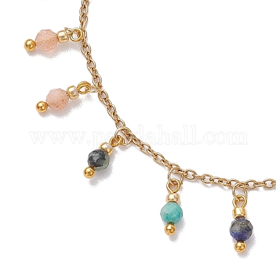 Браслеты-подвески диаметром 3 мм с круглым граненым натуральным аметистом BJEW-JB10595-1