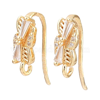 Прямоугольные крючки для сережек из латуни с микропаве из прозрачного кубического циркония KK-A274-03G-1