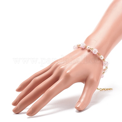 Круглый браслет из бисера из блестящего стекла и искусственного жемчуга для женщин BJEW-JB08591-1