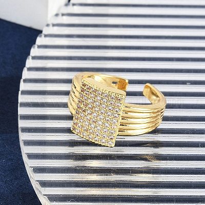 Открытые манжеты из латуни с микропаве и прозрачным цирконием для женщин RJEW-M026-02G-03-1