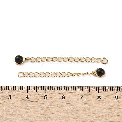 Удлинитель цепи из хирургической нержавеющей стали 316 с ионным покрытием (IP) с круглым подвесом из натурального черного агата STAS-A097-01G-06-1