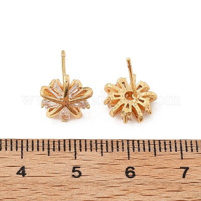 Женские серьги-гвоздики из латуни с микропаве и прозрачным кубическим цирконием EJEW-G428-26G-02-1