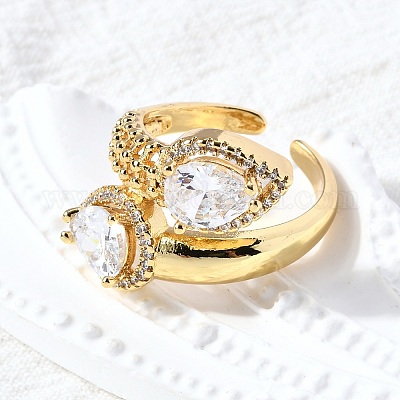 Латунные микропаве кубические цирконии регулируемые открытые манжеты кольца RJEW-D313-14G-1