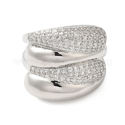 Многослойные латунные микропаве прозрачные кубические цирконии открытые кольца-манжеты для женщин RJEW-A046-16P-1