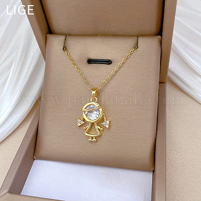 Латунные ожерелья с подвеской для девочки из прозрачного кубического циркония FS-WG30BB7-01-1