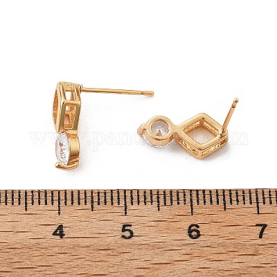 Серьги-гвоздики в форме ромба и плоского круглого кубического циркония из латуни с микропаве для женщин EJEW-G428-20G-02-1