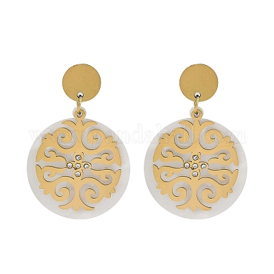 Ионное покрытие (ip) плоские круглые серьги-гвоздики из нержавеющей стали 304 для женщин EJEW-K281-24G-1