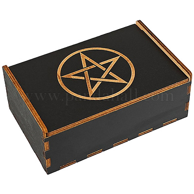 Прямоугольные гравированные фанерные деревянные коробки для хранения таро с раздвижной крышкой CON-WH20008-10B-1