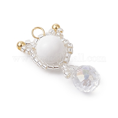 Подвески в форме кошки из натурального нефрита Машан и стеклянных бусин ручной работы PALLOY-MZ00488-01-1