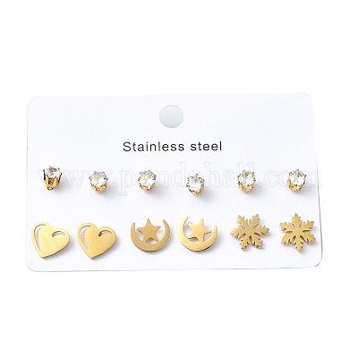 Комплекты серег-гвоздиков из нержавеющей стали 304 с микропаве из кубического циркония для женщин EJEW-B112-01G-03-1