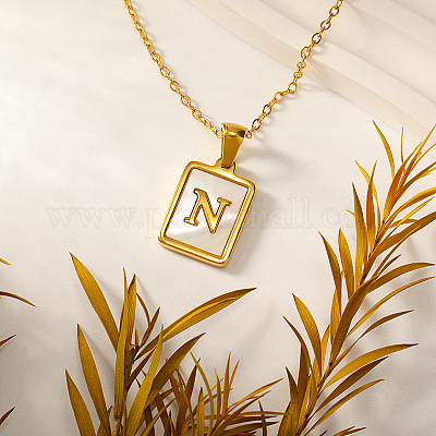 Прямоугольные ожерелья с подвеской в виде ракушки из нержавеющей стали 304 с натуральным белым узором для женщин FS-WGB5EDA-14-1