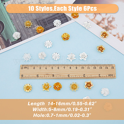 60 шт. 10 стильных 3D латунных колпачка для бусин KK-FH0006-47-1