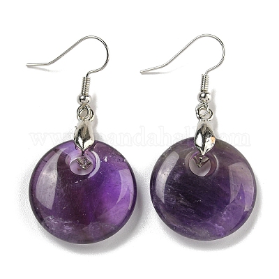 Плоские круглые серьги-подвески из латуни с покрытием для женщин EJEW-B064-01P-05-1