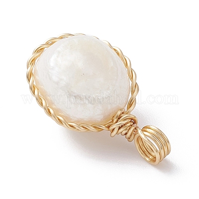 Подвески из медной проволоки с натуральным культивированным пресноводным жемчугом PALLOY-JF02201-01-1