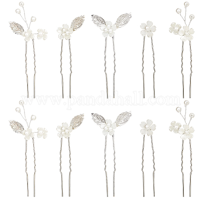 Сплав с пластиковыми бусинами палочки для волос для женщин девочек OHAR-WH20010-08P-1