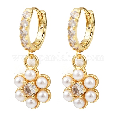 Латунные микро проложить серьги обруча кубического циркония EJEW-S277-13G-A-1