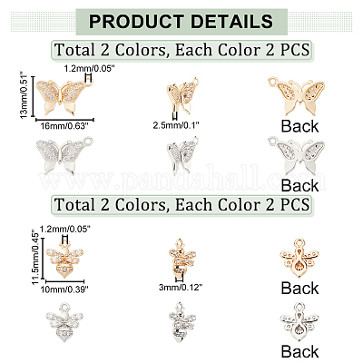 8шт 4 стиля латунные микропаве прозрачные подвески с кубическим цирконием KK-DC0001-10-1