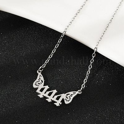 201 нержавеющая сталь номер 444 с крыльями бабочки подвеска ожерелье NJEW-P332-01B-P-1