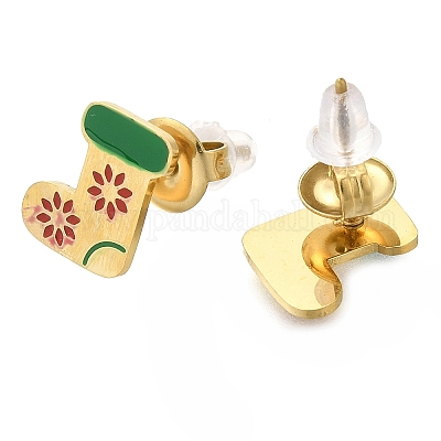 Ионное покрытие(ip) 304 нержавеющая сталь эмалированные серьги-гвоздики EJEW-I316-03G-11-1