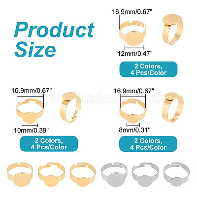 24 шт. 6 стильных регулируемых кольца для пальцев из нержавеющей стали 304 STAS-AR0001-53-1