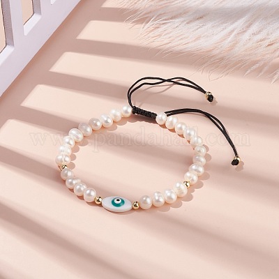 Браслет из плетеных бусин из натуральных ракушек и жемчуга BJEW-JB08237-01-1