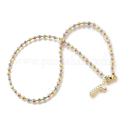 Женские ожерелья из трехцветных текстурированных латунных бусин толщиной 4 мм NJEW-D314-12PG-1