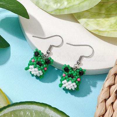 Серьги-подвески из стеклянных зерен и натурального черного оникса EJEW-MZ00299-1