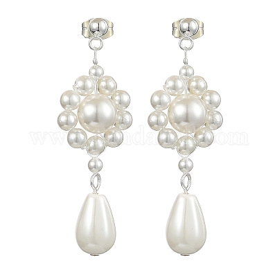 Серьги-гвоздики с подвесками и жемчугом EJEW-TA00339-1