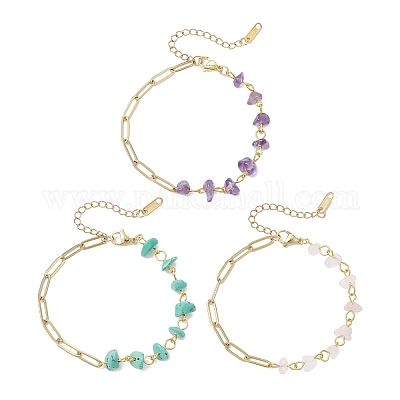 3 шт. браслеты из бусин с натуральным аметистом BJEW-JB12530-1