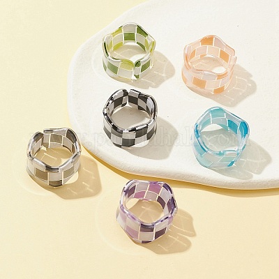 Кольцо-манжета в клетку тартан из полимера RJEW-FS0001-06-1