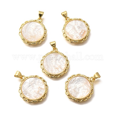 Латунь с резными подвесками из натуральных ракушек KK-Z091-06G-02-1