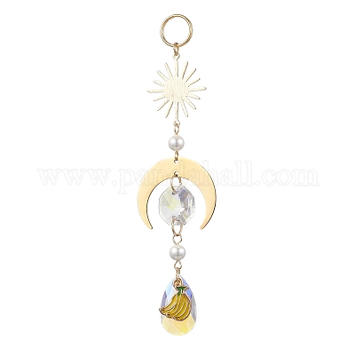 Стеклянные каплевидные и эмалевые подвесные ловцы солнца с фруктами HJEW-JM04490-1