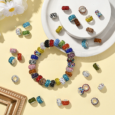 80 шт. полимерная глина со стразами европейские бусины с большими отверстиями с серебряными латунными сердечниками FPDL-LT0001-02F-1