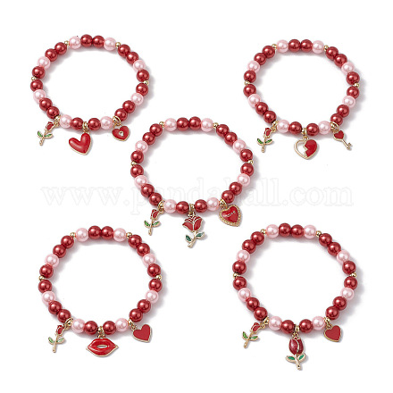 Стеклянные браслеты-бусины на день святого валентина из жемчуга для женщин BJEW-JB11441-1